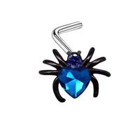Mesnt Piercing Vis Oreilles, 1pcs 20G Clous de nez percés en forme de L Bague en forme d'araignée ornée d'un cœur en zircone cubique en Acier inoxydable, Argent Noir Bleu, 0.8x7mm