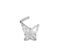 Mesnt Piercing Vis Oreilles, 1pcs 20G Clous de nez percés en forme de L Papillon orné de zirconiums cubiques en Acier inoxydable, Argent-Style 9, 0.8x7mm