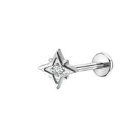 Mesnt Piercing Vis Oreilles, 1pcs 20G Clous de nez percés sans filetage Étoile avec zircon cubique en Titane, Argent, 0.8x8xM0.45