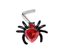 Mesnt Piercing Vissage Interne, 1pcs 20G Clous de nez percés en forme de L Bague en forme d'araignée ornée d'un cœur en zircone cubique en Acier inoxydable, Argent Noir Rouge, 0.8x7mm