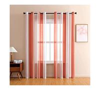 Mesnt Rideau Fenêtre Chambre, Voile Semi-Transparent à Rayures Bicolores pour Salon Chambre Séparation de Pièce pour Cuisine Rideau Dressing, Orange, 244 x 137 cm (HxL)