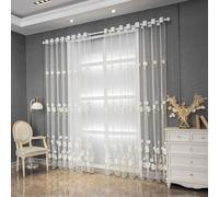 Mesnt Rideau Salon Blanc, Rideaux en Voile à œillets et Fleurs au Crochet pour Le Salon, Blanc, 137 x 274 cm