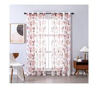 Mesnt Rideau Transparent Extérieur, Rideau en Voile Semi-Transparent à Motif de Branche de Feuille de Fleur Décoratif Salon Moderne Chambre Adult Cuisine, Rouge, 160 x 137 cm (HxL)