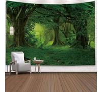 Mesnt Tenture Foret, Nature Forêt Verte Tapisserie Mur Suspendu Arbres Tapisseries pour Chambre Salon Dortoir Décor, 150x150cm