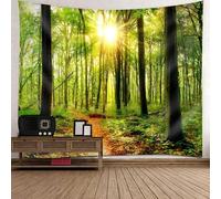 Mesnt Tenture Murale Nature, Forêt Naturelle Décoration Tenture Murale pour Chambre à Coucher, Salon, Maison | Vert, Style 5, 210x140cm