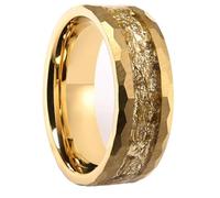 Mesnt Tungstene Bague, des Hommes de 8mm Ont brossé Une Bague en tungstène facettée avec des Fragments de Feuille d’Or, Or, Taille 59