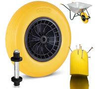 MESO® Roue de brouette 4.80 4.00-8 Ø 400 mm avec axe-Caoutchouc plein,roue de brouette increvable PU-Chariot de jardin-Roue rechange avec pneu caoutchouc plein et jante plastique-Capacité charge 200kg