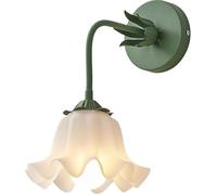 MESOVFCA Applique Murale à Fleurs Blanches - Applique Murale Nordique Moderne en Verre Laiteux avec Motif Floral Vert - Lampe Suspendue pour Chambre/Chevet/Salon/Ferme