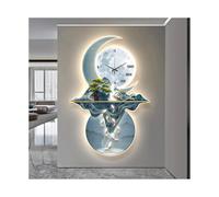 MESOVFCA Décoration murale 3D paysage avec horloge, neuf poissons, décoration d'entrée peinture avec montagnes, arbres et cerfs, sculptures murales orientales pour chambre