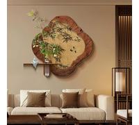 MESOVFCA Décoration Murale 3D Suspendue avec lumière LED, Sculptures murales Modernes avec Plante Artificielle, Peinture décorative en grès pour Chambre, Salon (Marron 5,80 * 80 cm / 31,4 * 31,4 po)