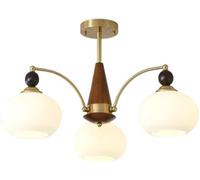 MESOVFCA Lustre à 5 lumières en Verre Laiteux et Bois, Style Vintage, Style années 50, Design Moderne, Style Rustique, idéal pour Une Chambre, Un Salon, Une Cuisine, Une Table à Manger (Blanc, A)