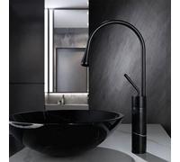 MESOVFCA Robinet de Salle de Bain Noir en Jade, lavabo avec évier Eau Chaude/Eau Froide, Robinet de Cuisine pivotant en Laiton (Partie Centrale chromée)