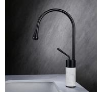 MESOVFCA Robinet de Salle de Bain Noir en Jade, lavabo Eau Chaude/Eau Froide, Robinet de Cuisine pivotant en Laiton (Haut chromé)