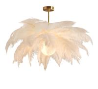 MESOVFCA Suspension élégante en Plumes d'autruche Blanches - Lustre Luxueux en Plumes pour Chambre et Salon, plafonnier stylé, luminaire Unique avec Abat-Jour en Plumes