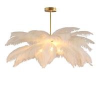 MESOVFCA Suspension en Plumes d'autruche Blanches - Lustre élégant en Plumes - Luminaire raffiné pour la décoration de la Chambre et du Salon - Abat-Jour Unique en Plumes