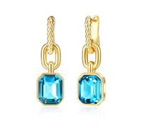 MESOVOR Boucles d'oreilles Pendantes en Cristal doré, Boucles d'oreilles Créoles Plaquées Or 18 Carats Cadeau pour Mère Femme (Bleu)