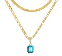 Mesovor Colliers en Cristal en Couches d'or 18 Carats, Colliers Chaîne Figaro 3mm | 4mm Serpent Chaîne Collier Ras Du Cou pour Femmes Filles Bijoux Cadeaux (Bleu)