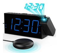 Mesqool Réveil à projection pour chambre à coucher, réveil vibrant puissant pour les personnes dormant lourd, malentendants et sourds, réveil numérique avec grand affichage LED, batterie de sauvegarde
