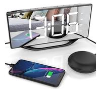 Mesqool Reveil Numerique Miroir, 8,7" LED Réveil Sourd avec Vibrant pour Sourd et Malentendant, Gros Dormeur et Enfants, Réveil Double+Function Snooze+Charge USB+Volume à 7 Niveaux+Variateur, 12/24 H