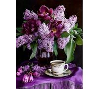 Mesribandy Broderie Cross stitch kit 11CT Toile pré-imprimée Café floral DIY art kit de point de croix broderie adulte Décoration d'intérieur 40x50 cm