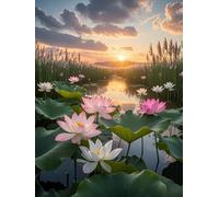 Mesribandy Broderie Cross stitch kit 11CT Toile pré-imprimée feuille de lotus du matin DIY art kit de point de croix broderie adulte Décoration d'intérieur 50x70 cm