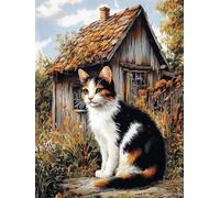 Mesribandy Kit de Peinture Diamant 5D Strass Cristal Chat de campagne DIY Numéros Diamant Art Canevas Perles a Coller Décoration Murale 40x50 cm