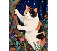 Mesribandy Kit de Peinture Diamant 5D Strass Cristal Chat grimpant à un arbre DIY Numéros Diamant Art Canevas Perles a Coller Décoration Murale 50x70 cm