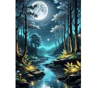 Mesribandy Kit de Peinture Diamant 5D Strass Cristal DIY Numéros Diamant Art Canevas Perles a Coller Décoration Murale Ruisseau de la Lune40x50 cm