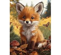 Mesribandy Kit de Peinture Diamant 5D Strass Cristal Petit renard DIY Numéros Diamant Art Canevas Perles a Coller Décoration Murale 50x70 cm