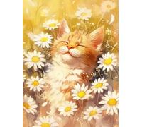 Mesribandy Kits De Peinture Au Diamant Pour Adultes Kits D'Art perles 5D Pour Débutants DIY Chaton parmi les fleurs Mosaïque Diamond-Painting Images Décor 50x70 cm