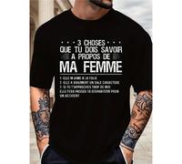 Message amusant 3 choses à savoir sur ma femme elle m'aime à la folie, elle a un caractère, elle effacera toute trace si tu t'approches trop!Homme Tee. Découvrez notre T-shirt Homme 220g, un incontour