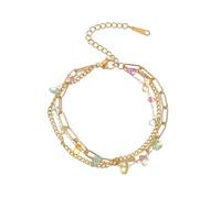 Message De Argent Quartz Bijoux Gold Plated Bead Pearl Bracelets Stacked Jewelry Paperback Chain Bracelets Gold Bracelets Are Suitable For Girls' Fashion Pour Et Naturelle (Hot Pink, One Size)