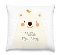 Message du Matin d'un Ourson Mignon : « Bonjour Nouvelle Journée ! » Citation Positive Housse Coussin Doux Housses De Coussins Luxe Housse De Coussin pour Maison Intérieur Salon 45X45Cm