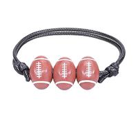 Message Empilable Couple Jonc Naturelle Bijoux De Football Bracelets Noir Rouge Blanc Marron Perles De Football Bracelet De Balle Inspirant Réglable Pour Les Maman Bracelet Acier (BK4, One Size)