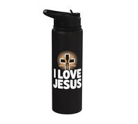 Message fidèle d'I Love Jesus Cross Wheat Stainless Steel Insulated Water Bottle