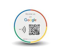 MESSAGENES | Autocollant Google Avis QR et NFC réutilisable | Taille carte NFC | Lot de 5 unités rondes | Code QR NFC Google personnalisé | Autocollants professionnels personnalisés