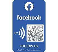 MESSAGENES | Autocollants Facebook Suivez-nous avec Smart QR et NFC | Pack de 2 Unités Carte | Augmenter le nombre d'abonnés sur Facebook | Matériaux de qualité supérieure | Réseaux sociaux