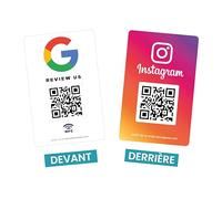 MESSAGENES | Carte Avis Google QR et NFC + Instagram | Carte NFC Google Avis + QR Code Instagram | 1 Unité 12 x 8 cm | 2 Côtés | Plaque Google QR et NFC + Instagram | Augmenter Avis + Followers