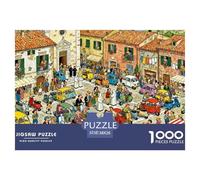 Messe dominicale surpeuplée au Village de Toscane Puzzle en Bois Imperméable DIY Puzzles De 1000 Pièces pour Adultes Amusant De Décoration pour La Maison