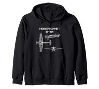 Messerschmitt BF 109 Avion de Chasse Allemand WW2 Blueprint Sweat à Capuche