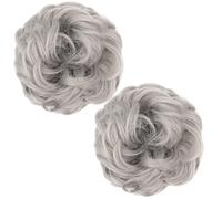 Messie Bun Hair Piece 2pcs Natural Lspect Wavy Bun Pieces de cheveux pour femmes Poiffeur à cheveux assorti facile pour les filles, Grey Silver