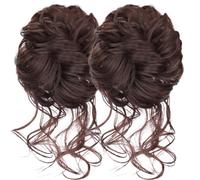 Messie Bun Hair Piece 2pcs Volumineux chair de temps chair Bun Scrunchie Wavy Curly Synthetic Hair Extensions Band élastique pour femmes, Bridal Hairstyle Dark Brown, Piece à cheveux en pignon désord