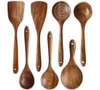MESSON Ensemble d'ustensiles de Cuisine en Bois 7 pièces Cuillères en Bois pour ustensiles de Cuisine antiadhésifs, 100% Fait à la Main en Bois de Teck Naturel sans Aucune Peinture.