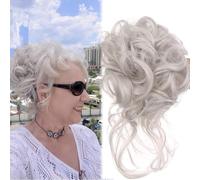 Messy Bun - Extension de cheveux synthétiques pour chignons, bouclés, ondulés, grands chignons faciles à installer, stables et naturels - Pour femmes et filles (gris clair)