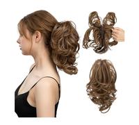 Messy Bun Extensions de cheveux synthétiques à clip en queue de cheval - Faux chignon - Cheveux naturels - Blond noir - Pour femme - Couleur : 6H27