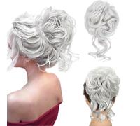 Messy Bun Extensions de cheveux synthétiques pour coiffures hautes et bou s, ondulées, grandes chouchous, facile à appliquer, stable et naturel, pour femmes et filles (gris clair)