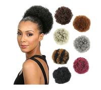Messy Bun Extensions de queue de cheval afro bouclées avec cordon de serrage pour femmes noires, chignon court, cheveux bouclés, extensions à clip pour cheveux bouclés avec cordon de serrage