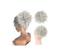 Messy Bun Hair Piece for Women， Elastic Drawstring Short Ponytail Synthetic Loose Wave Curly for Daily Party Use Ponytail Extension(White)