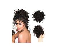 Messy Bun Hair Piece for Women， Elastic Drawstring Short Ponytail Synthetic Loose Wave Curly for Daily Party Use Ponytail Extension(Light black)