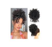 Messy Bun Hair Piece for Women， Elastic Drawstring Short Ponytail Synthetic Loose Wave Curly for Daily Party Use Ponytail Extension(Natural black)